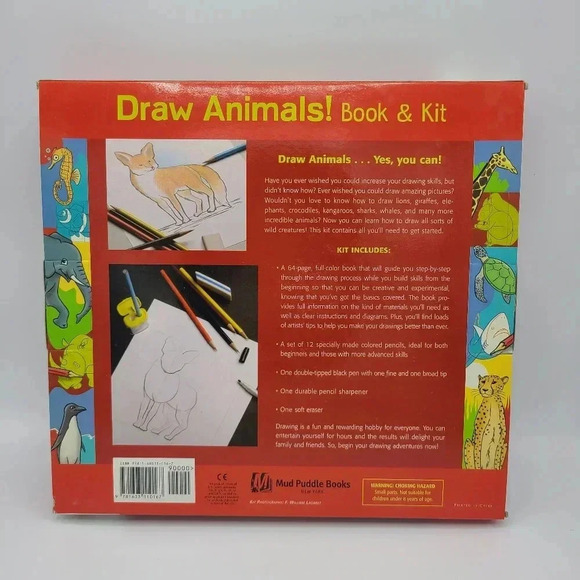 Draw Animals! Book and Full Art Kit by Mud Puddle Inc. NIB Book Colored Pencils - Picture 5 of 9